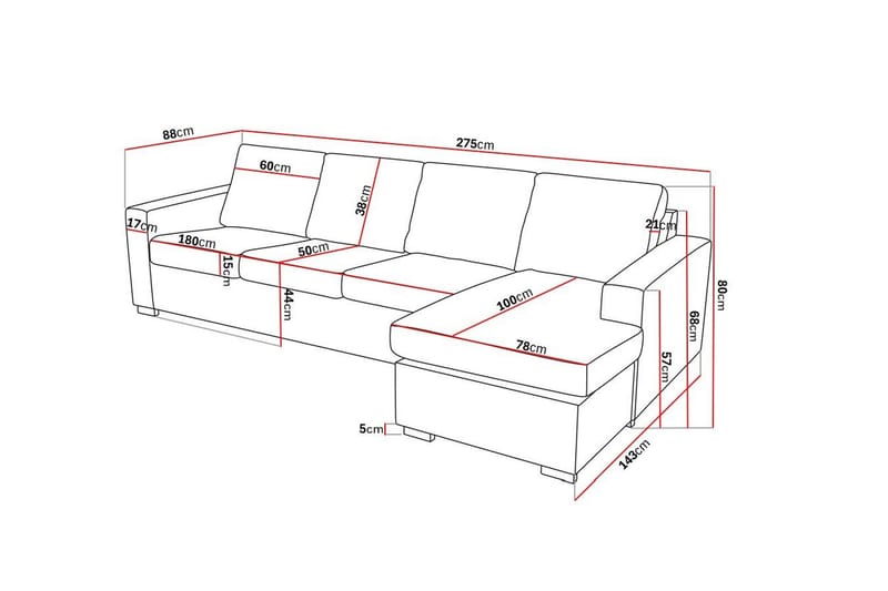 Crazy 4-sits Vändbar L-formad Divansoffa i Tyg - Grå - Möbler - Vardagsrum - Soffor - Divansoffa & schäslong