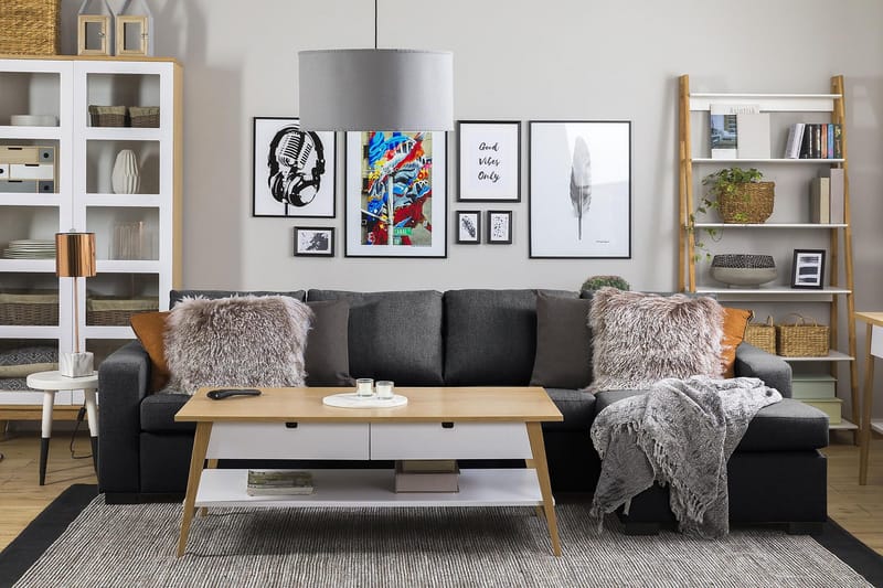 Crazy 4-sits Vändbar L-formad Divansoffa i Tyg - Mörkgrå - Möbler - Vardagsrum - Soffor - Divansoffa & schäslong