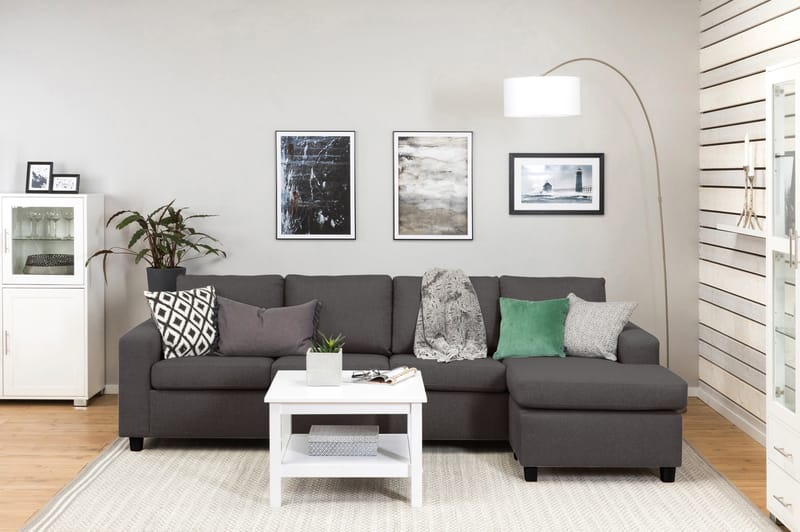 Crazy 4-sits Vändbar L-formad Divansoffa i Tyg - Mörkgrå - Möbler - Vardagsrum - Soffor - Divansoffa & schäslong