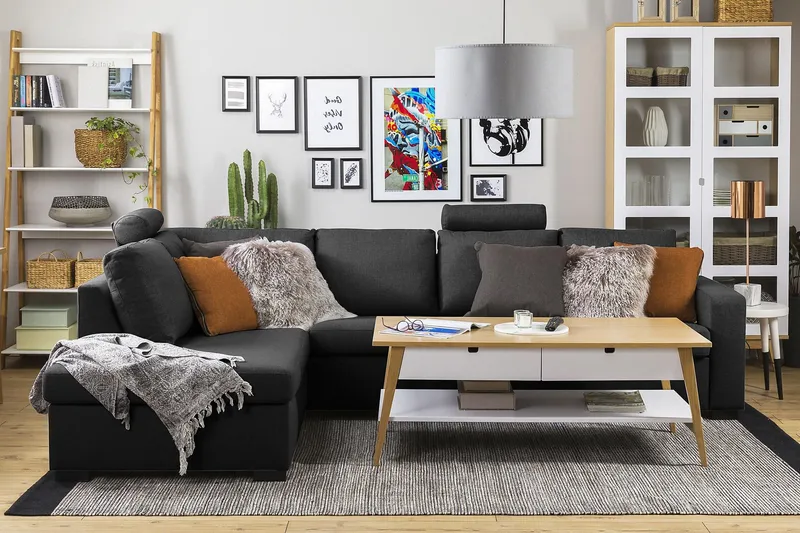 Crazy 4-sits Vänstervänd L-formad Schäslongsoffa i Tyg - Antracit - Möbler - Vardagsrum - Soffor - Divansoffa & schäslong