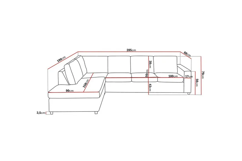 Crazy 4-sits Vänstervänd L-formad Schäslongsoffa i Tyg - Antracit - Möbler - Vardagsrum - Soffor - Divansoffa & schäslong