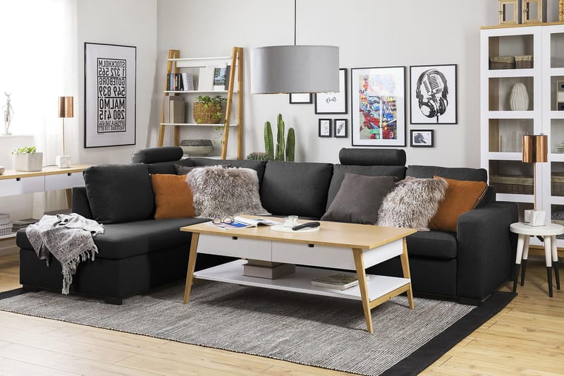 Crazy 4-sits Vänstervänd L-formad Schäslongsoffa i Tyg - Antracit - Möbler - Vardagsrum - Soffor - Divansoffa & schäslong