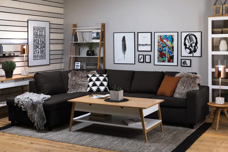 Crazy 4-sits Vänstervänd L-formad Schäslongsoffa i Tyg - Antracit - Möbler - Vardagsrum - Soffor - Divansoffa & schäslong