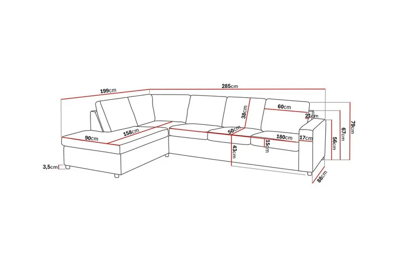 Crazy 4-sits Vänstervänd L-formad Schäslongsoffa i Tyg - Antracit - Möbler - Vardagsrum - Soffor - Divansoffa & schäslong