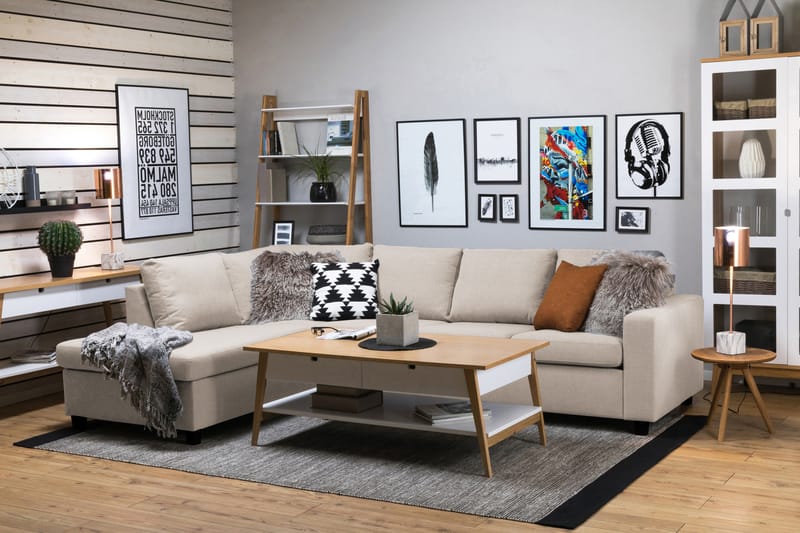 Crazy 4-sits Vänstervänd L-formad Schäslongsoffa i Tyg - Beige - Möbler - Vardagsrum - Soffor - Divansoffa & schäslong