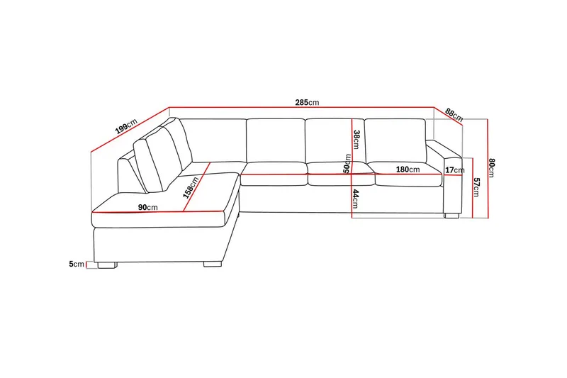 Crazy 4-sits Vänstervänd L-formad Schäslongsoffa i Tyg - Beige - Möbler - Vardagsrum - Soffor - Divansoffa & schäslong