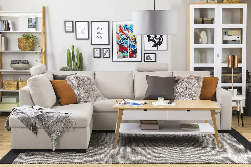 Crazy 4-sits Vänstervänd L-formad Schäslongsoffa i Tyg - Beige - Möbler - Vardagsrum - Soffor - Divansoffa & schäslong