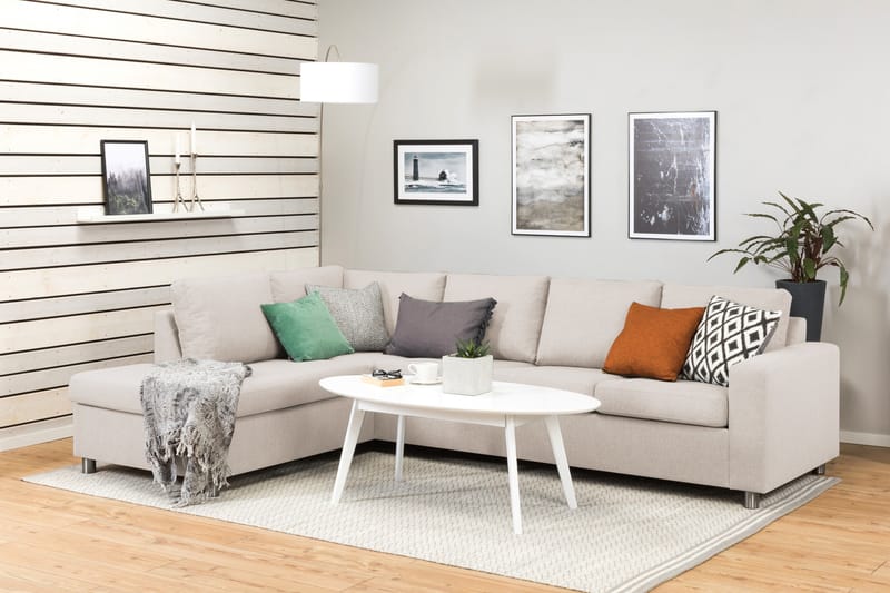 Crazy 4-sits Vänstervänd L-formad Schäslongsoffa i Tyg - Beige - Möbler - Vardagsrum - Soffor - Divansoffa & schäslong