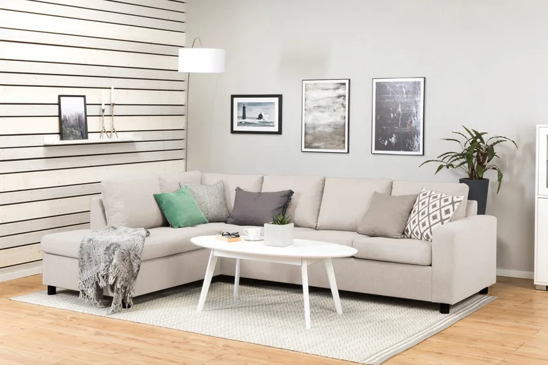 Crazy 4-sits Vänstervänd L-formad Schäslongsoffa i Tyg - Beige - Möbler - Vardagsrum - Soffor - Divansoffa & schäslong