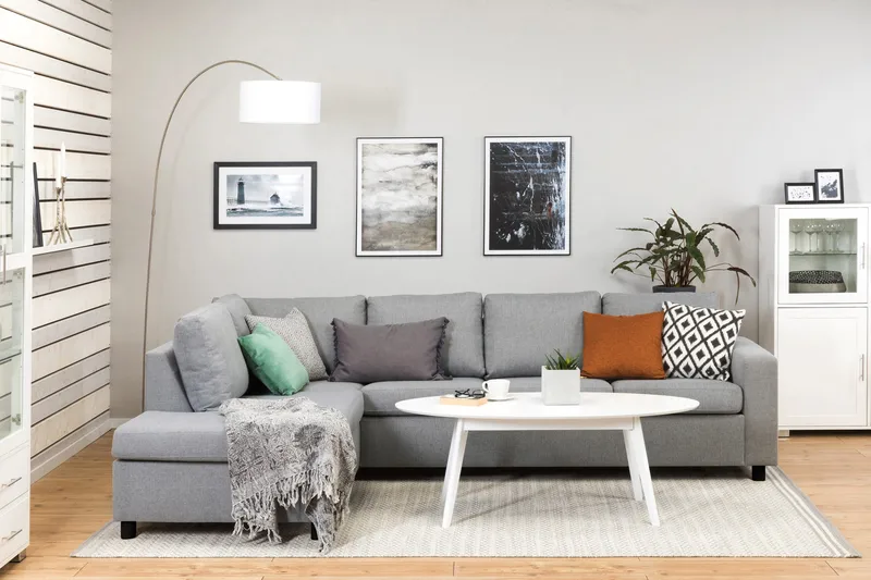 Crazy 4-sits Vänstervänd L-formad Schäslongsoffa i Tyg - Grå - Möbler - Vardagsrum - Soffor - Divansoffa & schäslong