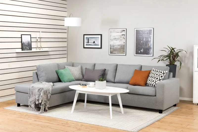 Crazy 4-sits Vänstervänd L-formad Schäslongsoffa i Tyg - Grå - Möbler - Vardagsrum - Soffor - Divansoffa & schäslong