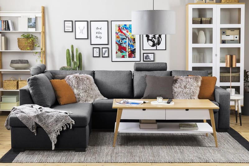 Crazy 4-sits Vänstervänd L-formad Schäslongsoffa i Tyg - Mörkgrå - Möbler - Vardagsrum - Soffor - Divansoffa & schäslong