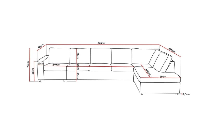 Crazy 5-sits Högervänd L-formad Schäslongsoffa i Tyg - Antracit - Möbler - Vardagsrum - Soffor - Divansoffa & schäslong
