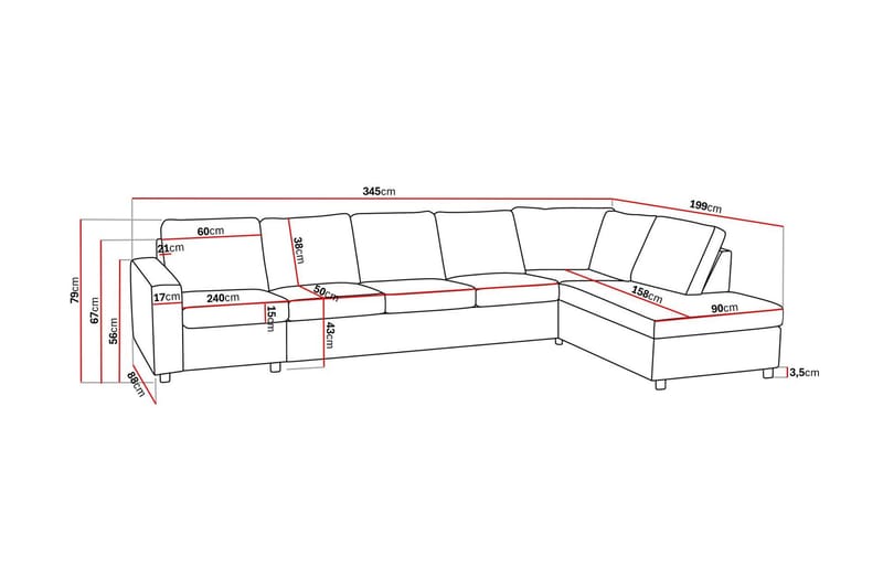 Crazy 5-sits Högervänd L-formad Schäslongsoffa i Tyg - Antracit - Möbler - Vardagsrum - Soffor - Divansoffa & schäslong