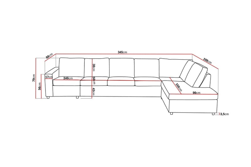 Crazy 5-sits Högervänd L-formad Schäslongsoffa i Tyg - Antracit - Möbler - Vardagsrum - Soffor - Divansoffa & schäslong