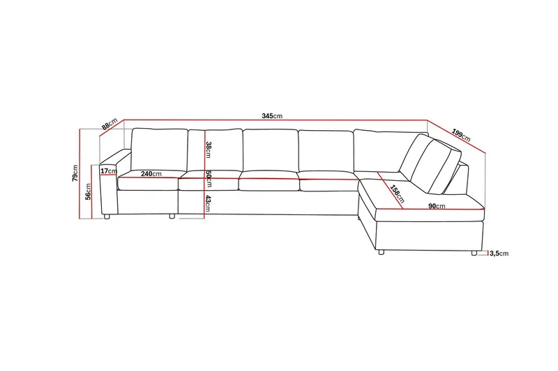 Crazy 5-sits Högervänd L-formad Schäslongsoffa i Tyg - Antracit - Möbler - Vardagsrum - Soffor - Divansoffa & schäslong