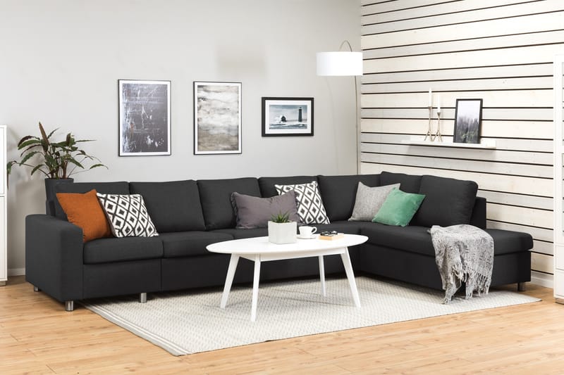 Crazy 5-sits Högervänd L-formad Schäslongsoffa i Tyg - Antracit - Möbler - Vardagsrum - Soffor - Divansoffa & schäslong