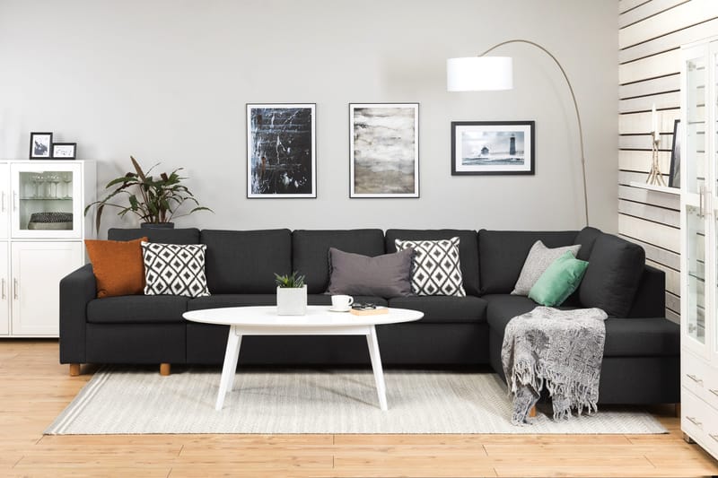 Crazy 5-sits Högervänd L-formad Schäslongsoffa i Tyg - Antracit - Möbler - Vardagsrum - Soffor - Divansoffa & schäslong