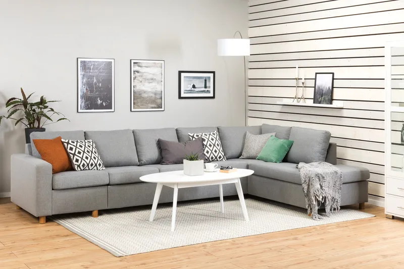 Crazy 5-sits Högervänd L-formad Schäslongsoffa i Tyg - Grå - Möbler - Vardagsrum - Soffor - Divansoffa & schäslong