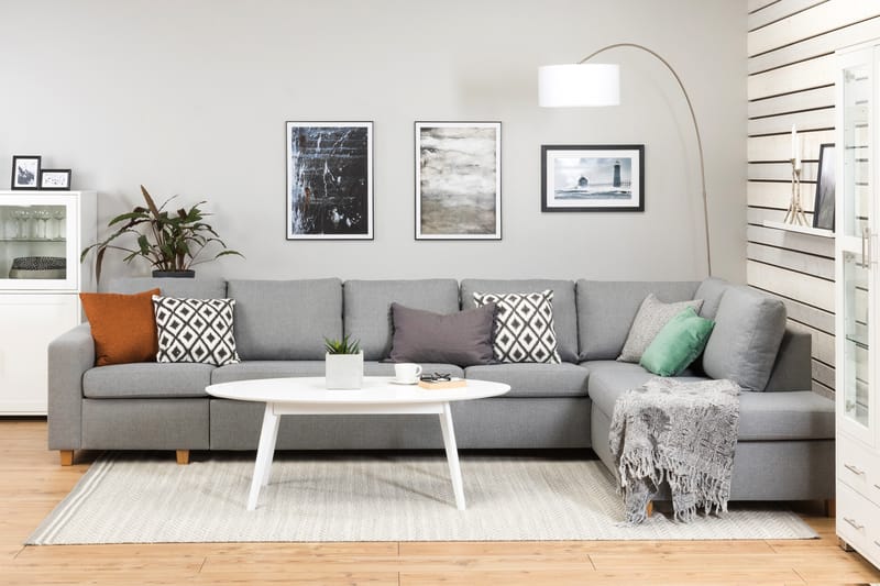 Crazy 5-sits Högervänd L-formad Schäslongsoffa i Tyg - Grå - Möbler - Vardagsrum - Soffor - Divansoffa & schäslong