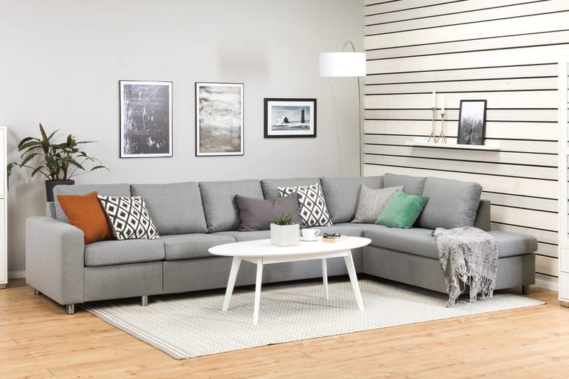 Crazy 5-sits Högervänd L-formad Schäslongsoffa i Tyg - Grå - Möbler - Vardagsrum - Soffor - Divansoffa & schäslong