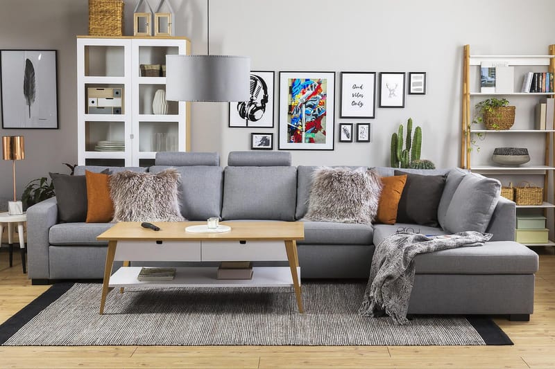 Crazy 5-sits Högervänd L-formad Schäslongsoffa i Tyg - Grå - Möbler - Vardagsrum - Soffor - Divansoffa & schäslong