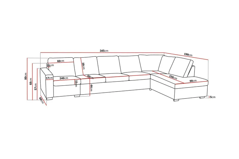 Crazy 5-sits Högervänd L-formad Schäslongsoffa i Tyg - Grå - Möbler - Vardagsrum - Soffor - Divansoffa & schäslong