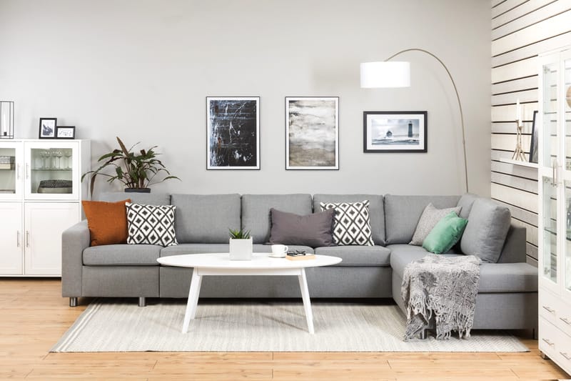 Crazy 5-sits Högervänd L-formad Schäslongsoffa i Tyg - Grå - Möbler - Vardagsrum - Soffor - Divansoffa & schäslong