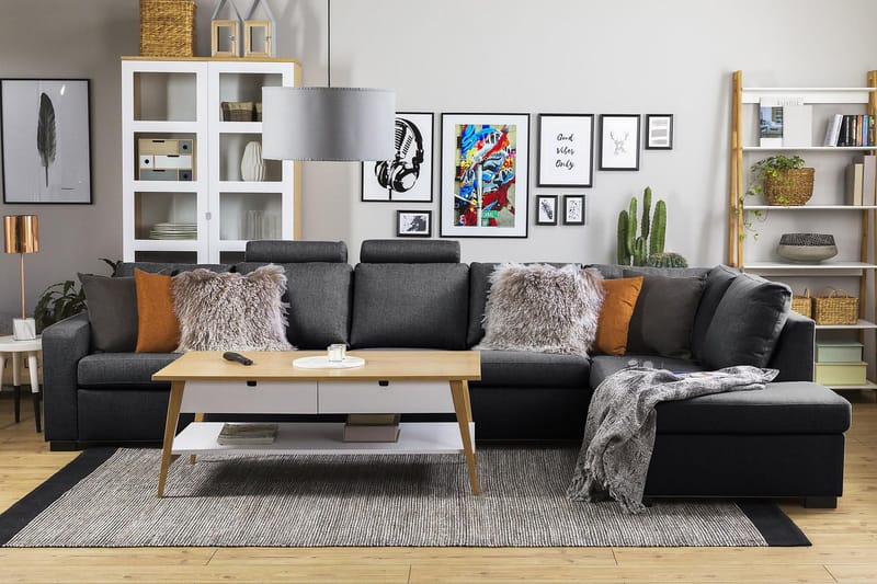 Crazy 5-sits Högervänd L-formad Schäslongsoffa i Tyg - Mörkgrå - Möbler - Vardagsrum - Soffor - Divansoffa & schäslong