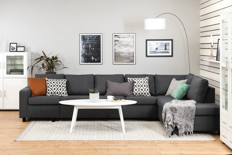 Crazy 5-sits Högervänd L-formad Schäslongsoffa i Tyg - Mörkgrå - Möbler - Vardagsrum - Soffor - Divansoffa & schäslong