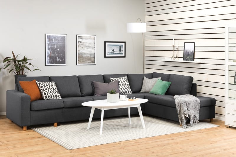 Crazy 5-sits Högervänd L-formad Schäslongsoffa i Tyg - Mörkgrå - Möbler - Vardagsrum - Soffor - Divansoffa & schäslong