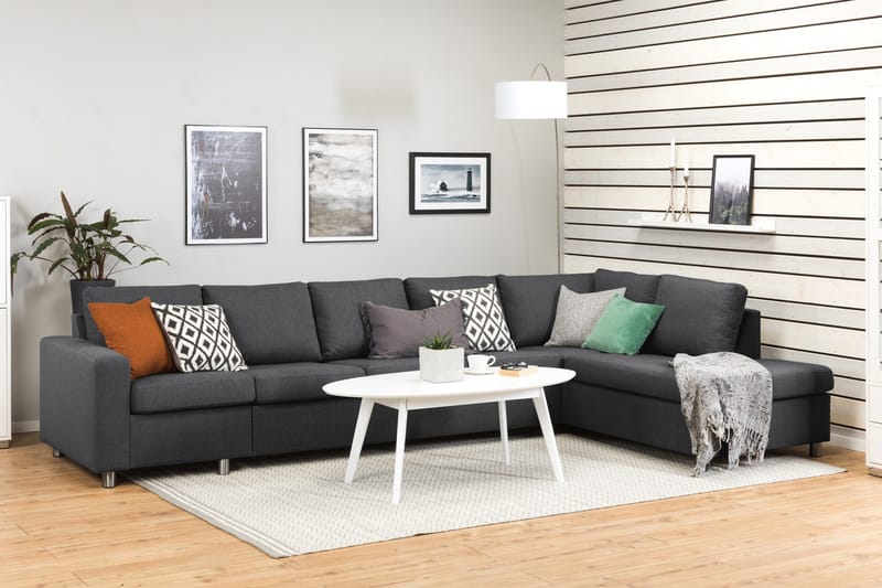 Crazy 5-sits Högervänd L-formad Schäslongsoffa i Tyg - Mörkgrå - Möbler - Vardagsrum - Soffor - Divansoffa & schäslong