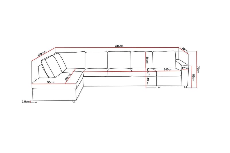 Crazy 5-sits Vänstervänd L-formad Schäslongsoffa i Tyg - Antracit - Möbler - Vardagsrum - Soffor - Divansoffa & schäslong