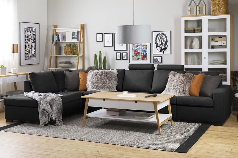 Crazy 5-sits Vänstervänd L-formad Schäslongsoffa i Tyg - Antracit - Möbler - Vardagsrum - Soffor - Divansoffa & schäslong