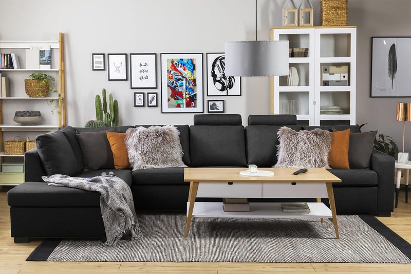 Crazy 5-sits Vänstervänd L-formad Schäslongsoffa i Tyg - Antracit - Möbler - Vardagsrum - Soffor - Divansoffa & schäslong