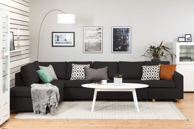 Crazy 5-sits Vänstervänd L-formad Schäslongsoffa i Tyg - Antracit - Möbler - Vardagsrum - Soffor - Divansoffa & schäslong