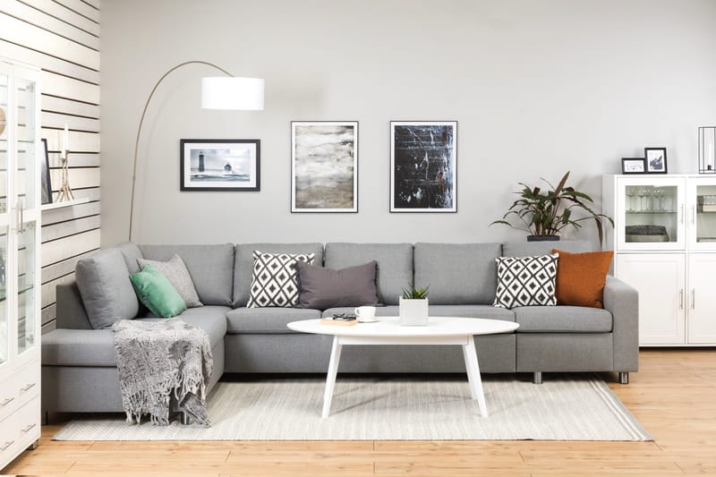 Crazy 5-sits Vänstervänd L-formad Schäslongsoffa i Tyg - Grå - Möbler - Vardagsrum - Soffor - Divansoffa & schäslong