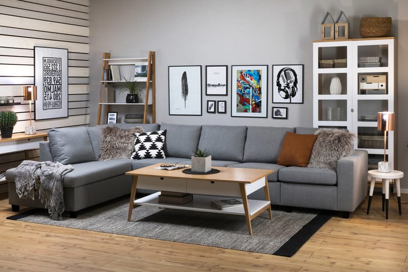 Crazy 5-sits Vänstervänd L-formad Schäslongsoffa i Tyg - Grå - Möbler - Vardagsrum - Soffor - Divansoffa & schäslong