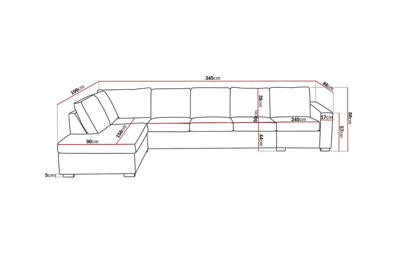 Crazy 5-sits Vänstervänd L-formad Schäslongsoffa i Tyg - Grå - Möbler - Vardagsrum - Soffor - Divansoffa & schäslong