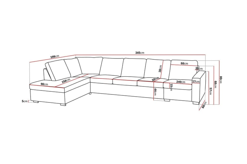 Crazy 5-sits Vänstervänd L-formad Schäslongsoffa i Tyg - Grå - Möbler - Vardagsrum - Soffor - Divansoffa & schäslong