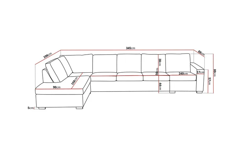 Crazy 5-sits Vänstervänd L-formad Schäslongsoffa i Tyg - Grå - Möbler - Vardagsrum - Soffor - Divansoffa & schäslong