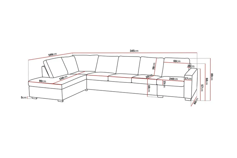 Crazy 5-sits Vänstervänd L-formad Schäslongsoffa i Tyg - Grå - Möbler - Vardagsrum - Soffor - Divansoffa & schäslong