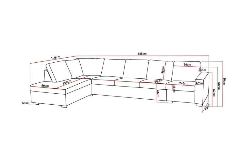 Crazy 5-sits Vänstervänd L-formad Schäslongsoffa i Tyg - Grå - Möbler - Vardagsrum - Soffor - Divansoffa & schäslong