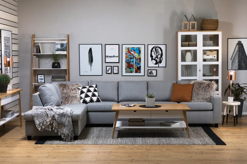 Crazy 5-sits Vänstervänd L-formad Schäslongsoffa i Tyg - Grå - Möbler - Vardagsrum - Soffor - Divansoffa & schäslong