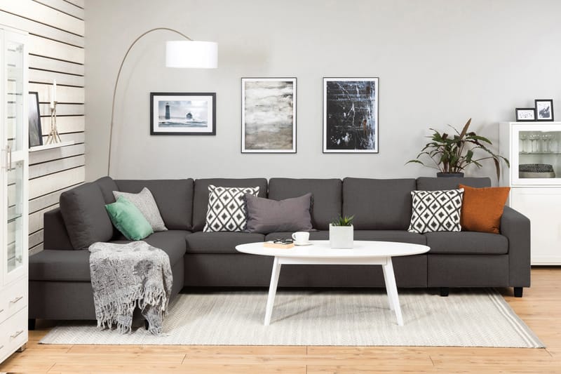 Crazy 5-sits Vänstervänd L-formad Schäslongsoffa i Tyg - Mörkgrå - Möbler - Vardagsrum - Soffor - Divansoffa & schäslong