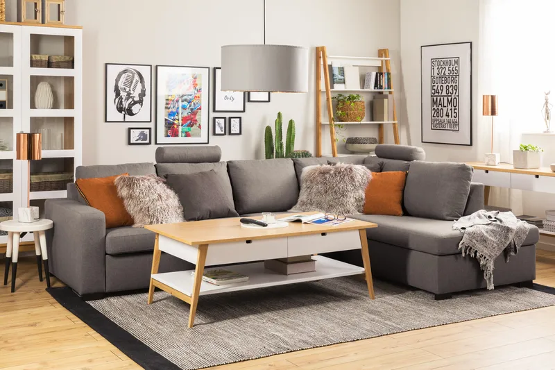 Crazy Limited Edition 4-sits Högervänd L-formad Schäslongsoffa i Tyg - Grå - Möbler - Vardagsrum - Soffor - Divansoffa & schäslong