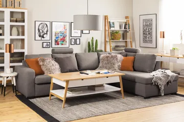 Crazy Limited Edition 4-sits Högervänd L-formad Schäslongsoffa i Tyg - Grå - Möbler - Vardagsrum - Soffor - Divansoffa & schäslong