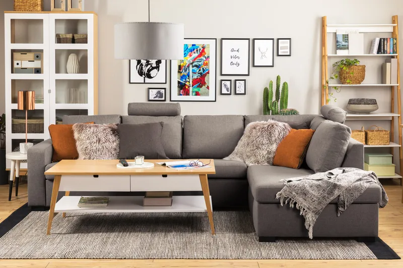 Crazy Limited Edition 4-sits Högervänd L-formad Schäslongsoffa i Tyg - Grå - Möbler - Vardagsrum - Soffor - Divansoffa & schäslong