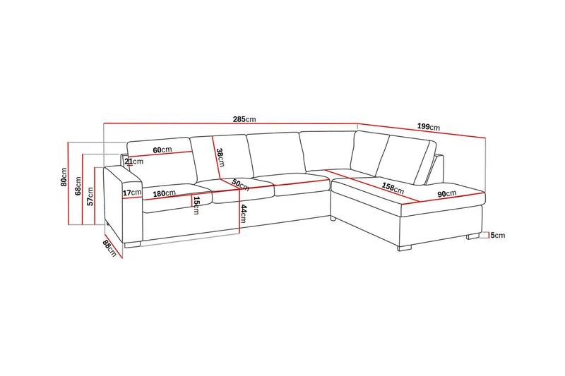 Crazy Limited Edition 4-sits Högervänd L-formad Schäslongsoffa i Tyg - Grå - Möbler - Vardagsrum - Soffor - Divansoffa & schäslong