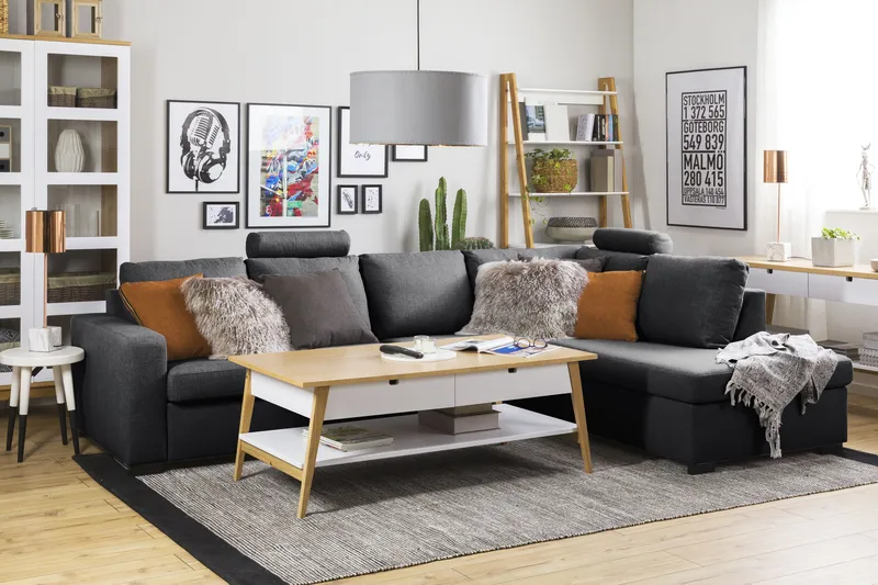 Crazy Limited Edition 4-sits Högervänd L-formad Schäslongsoffa i Tyg - Mörkgrå - Möbler - Vardagsrum - Soffor - Divansoffa & schäslong